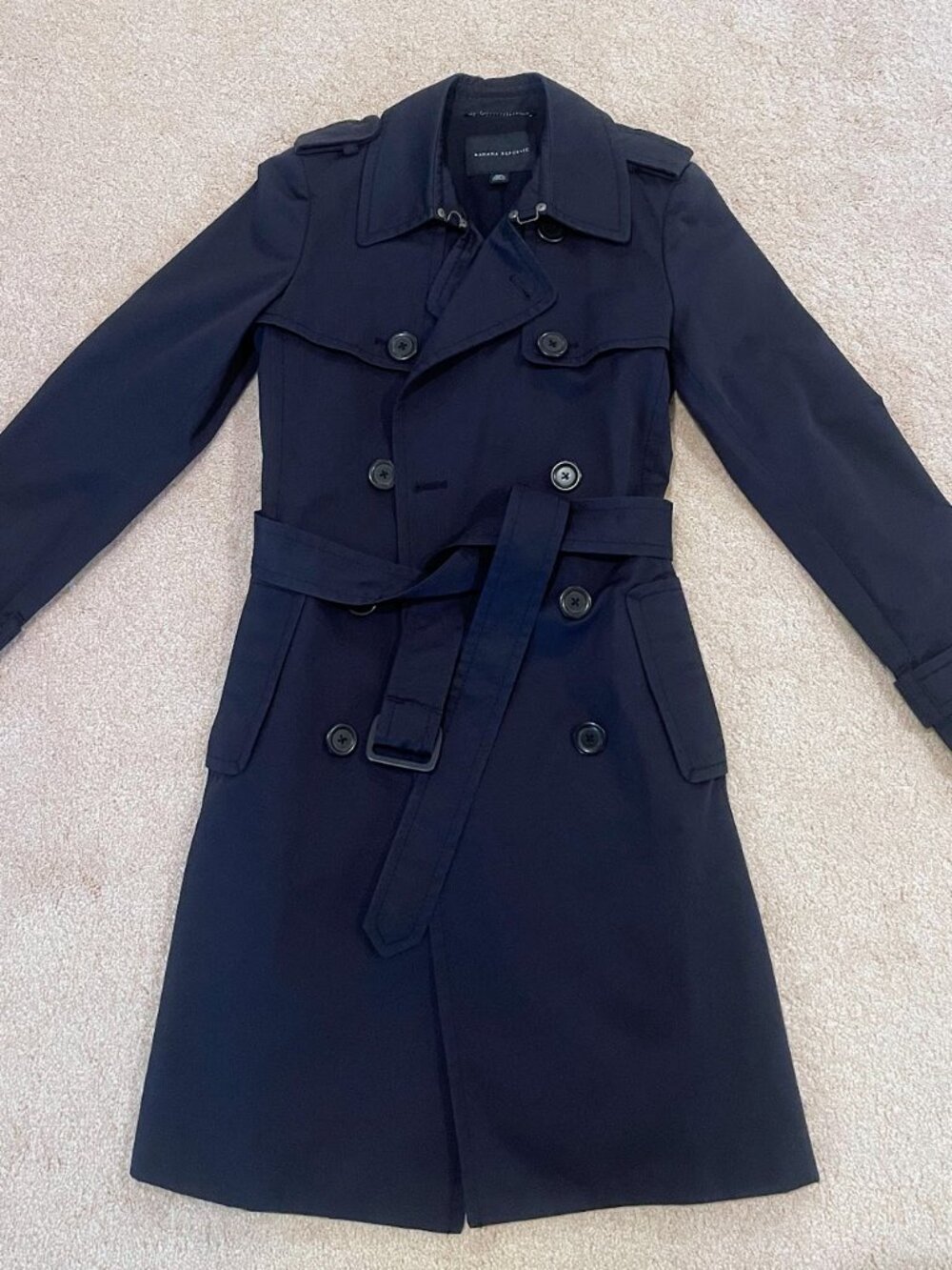 Banana Republic Trench Coat Navy XS. 100% cotton double breasted belted - Picture 4 of 10